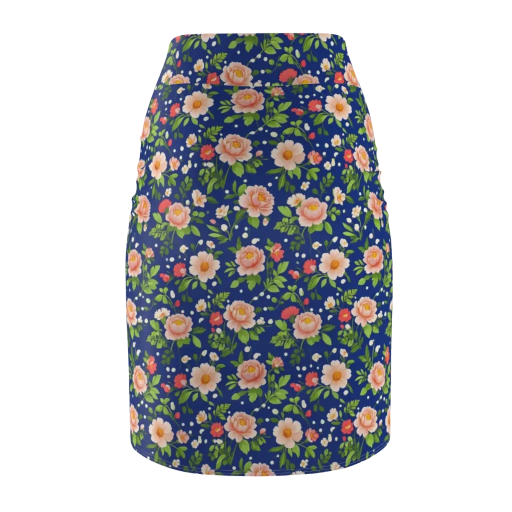 Midnight Peony on Pencil Skirt — Back