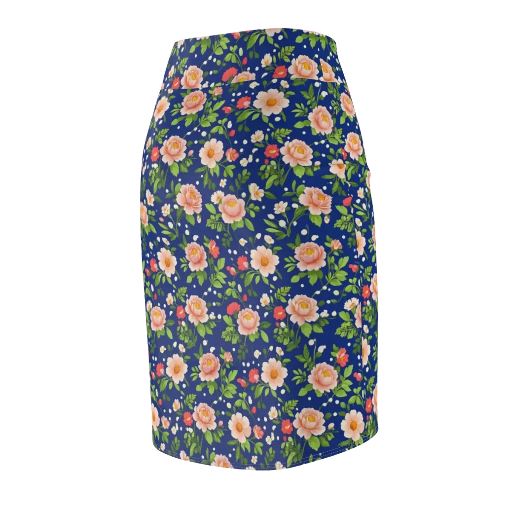 Midnight Peony on Pencil Skirt — Back Side