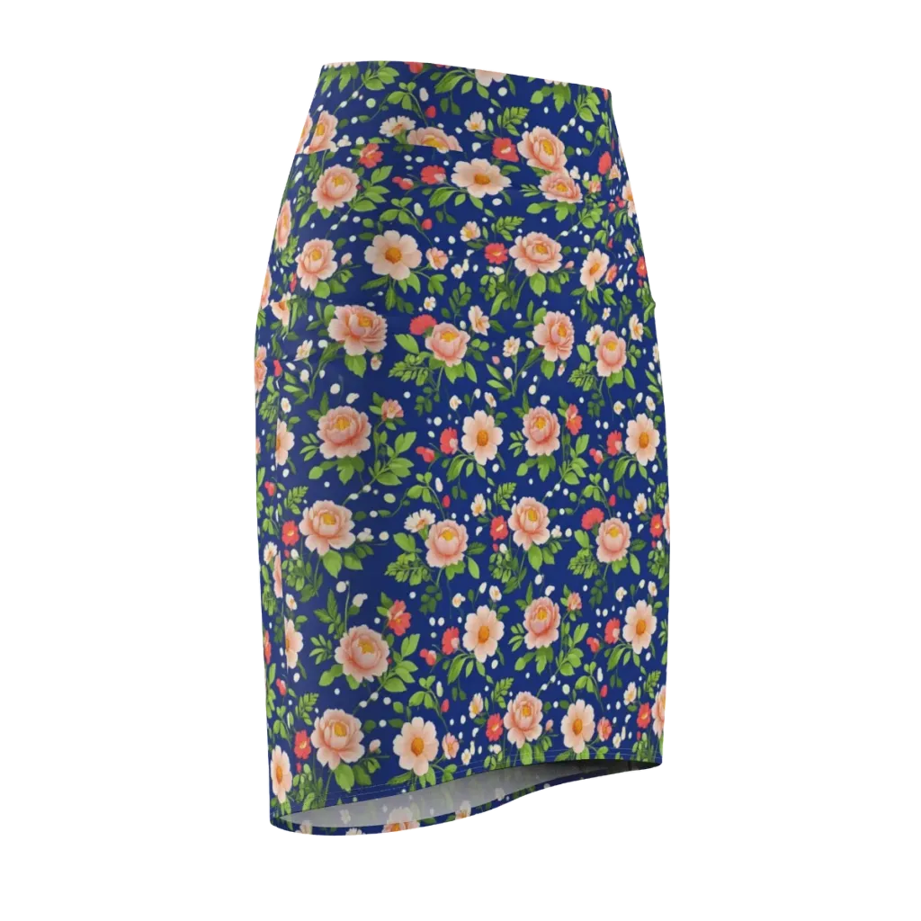 Midnight Peony on Pencil Skirt — Front Side
