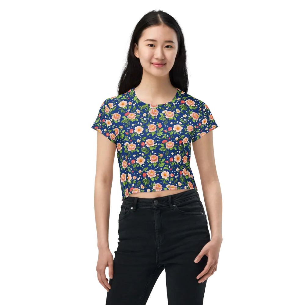Midnight Peony on Crop Tee — Front