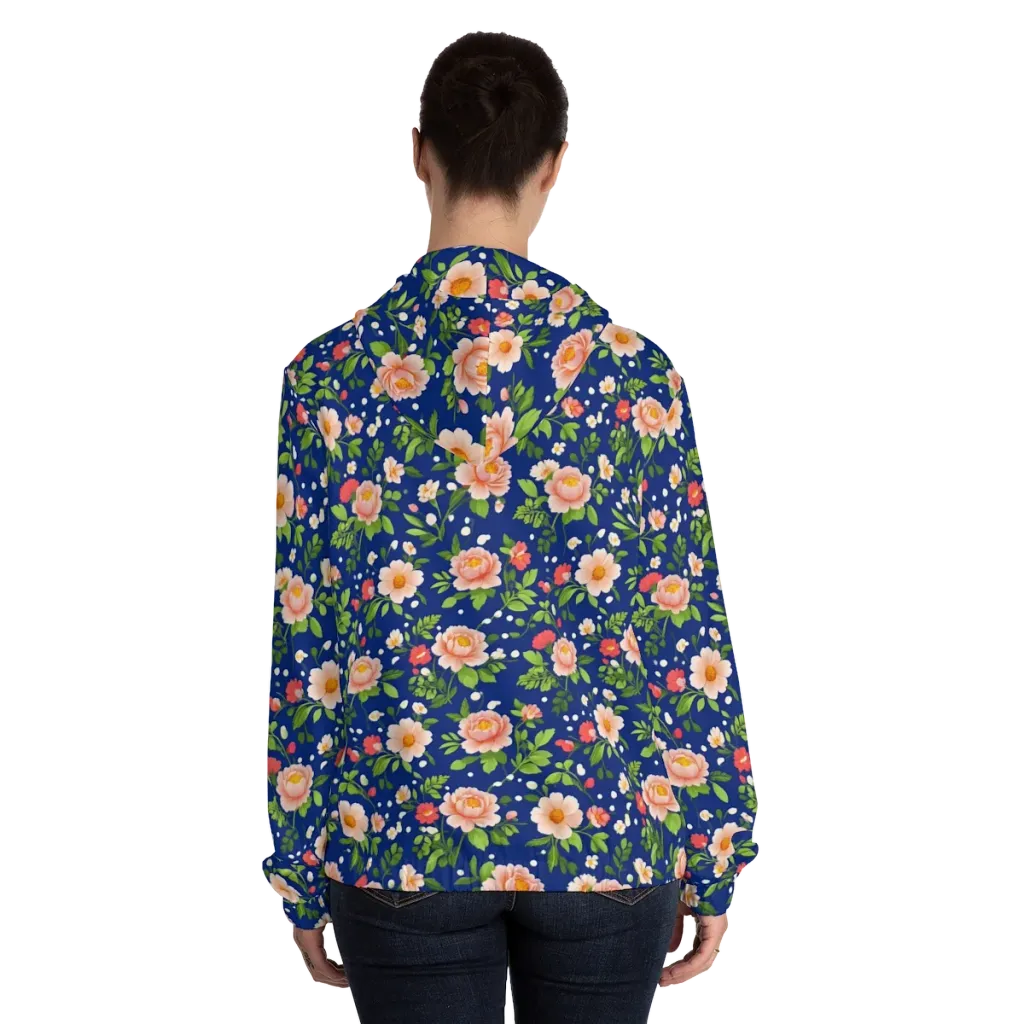 Midnight Peony on Women's Full-Zip Hoodie — Back On Person