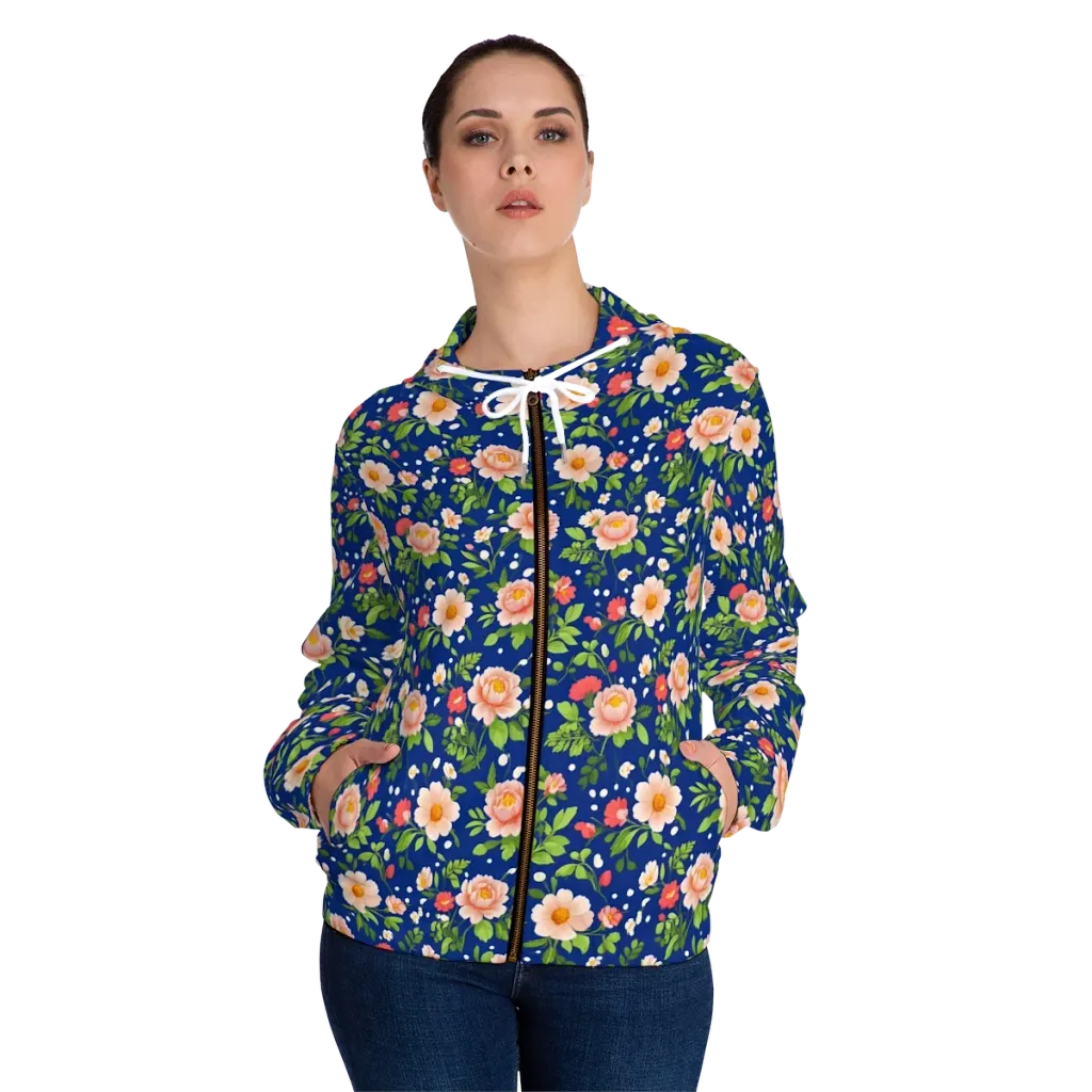 Midnight Peony on Women's Full-Zip Hoodie — Front On Person