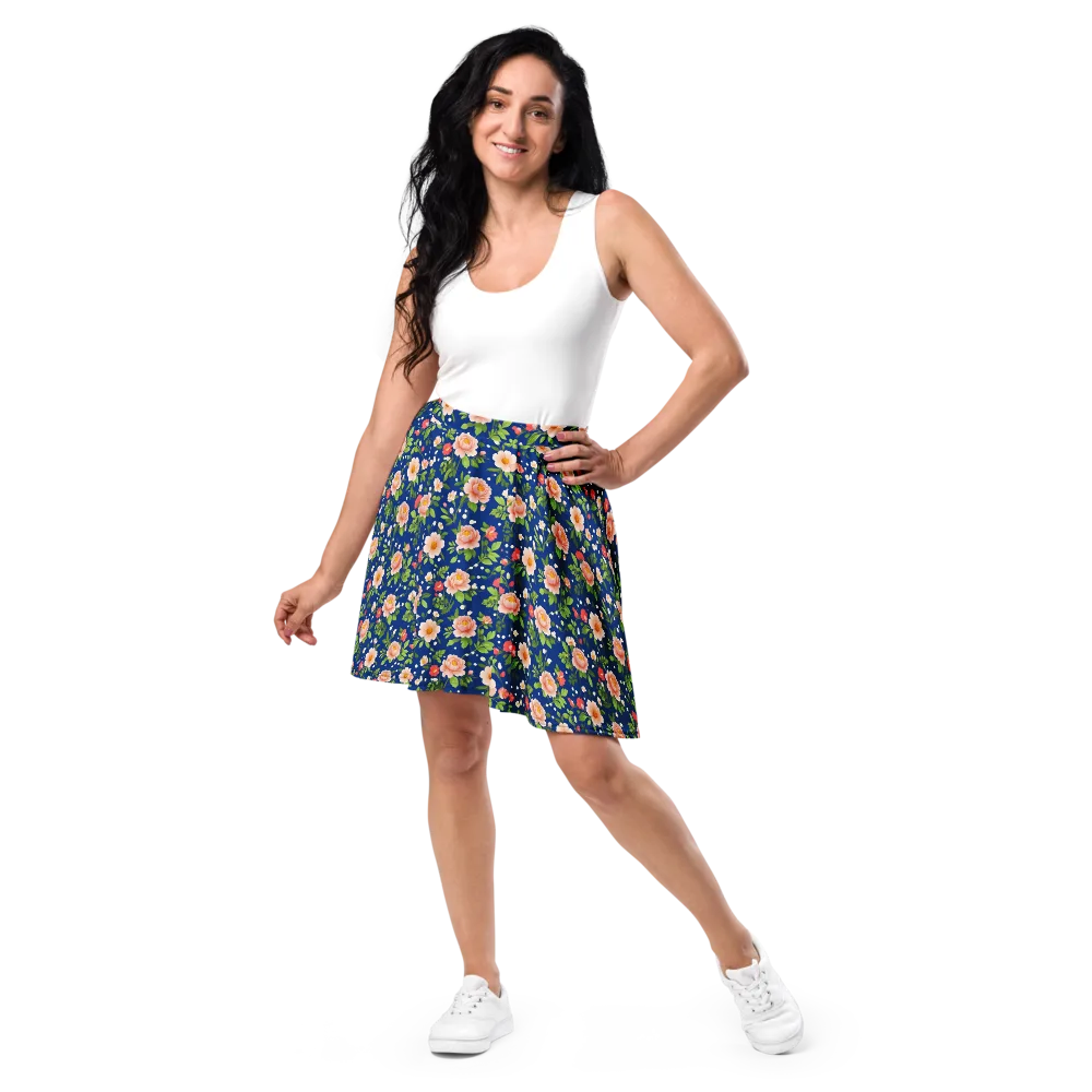 Midnight Peony on Skater Skirt — Front