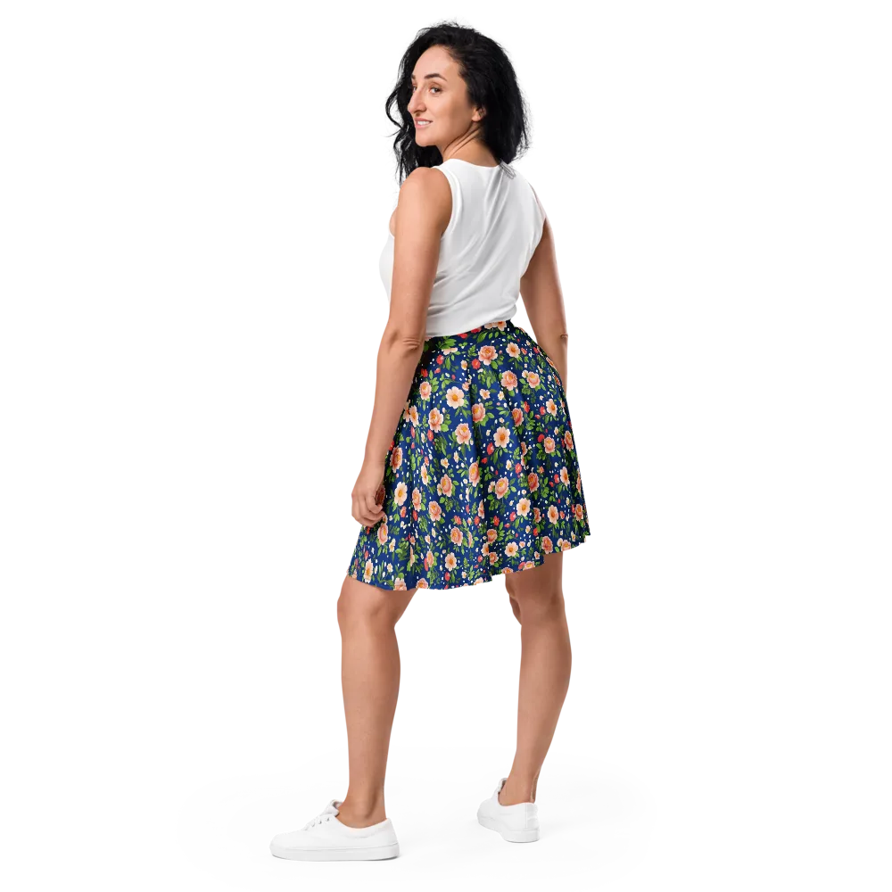 Midnight Peony on Skater Skirt — Back