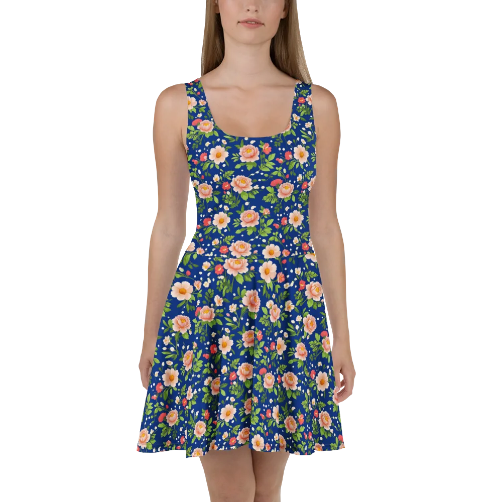 Midnight Peony on Skater Dress — Front