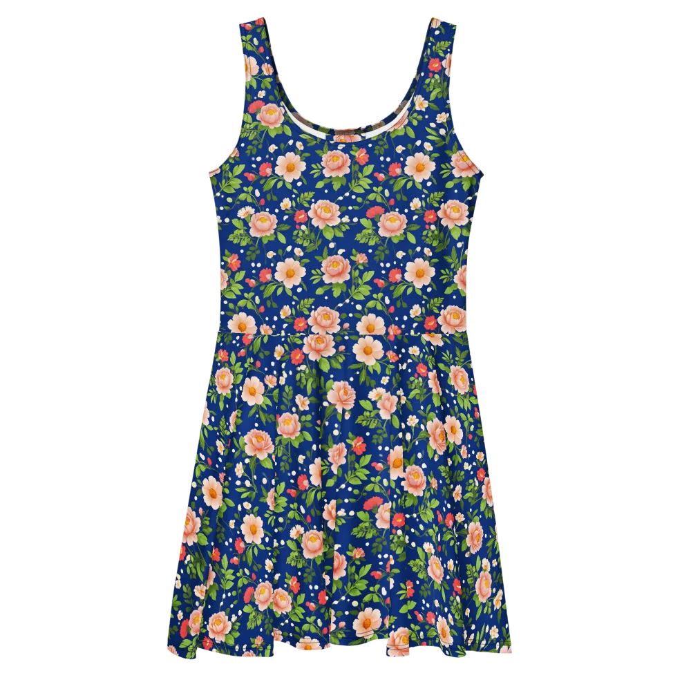 Midnight Peony on Skater Dress — Front