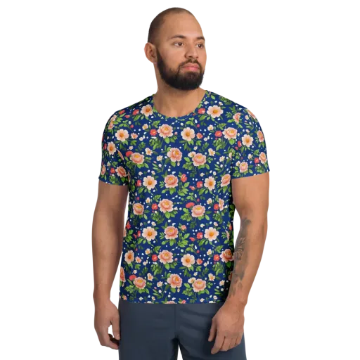 Midnight Peony on a Men's Athletic T-Shirt