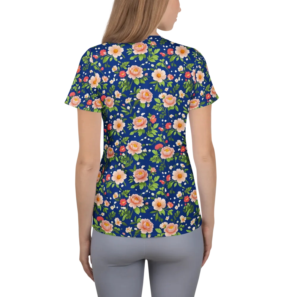 Midnight Peony on Women's Athletic T-Shirt — Back