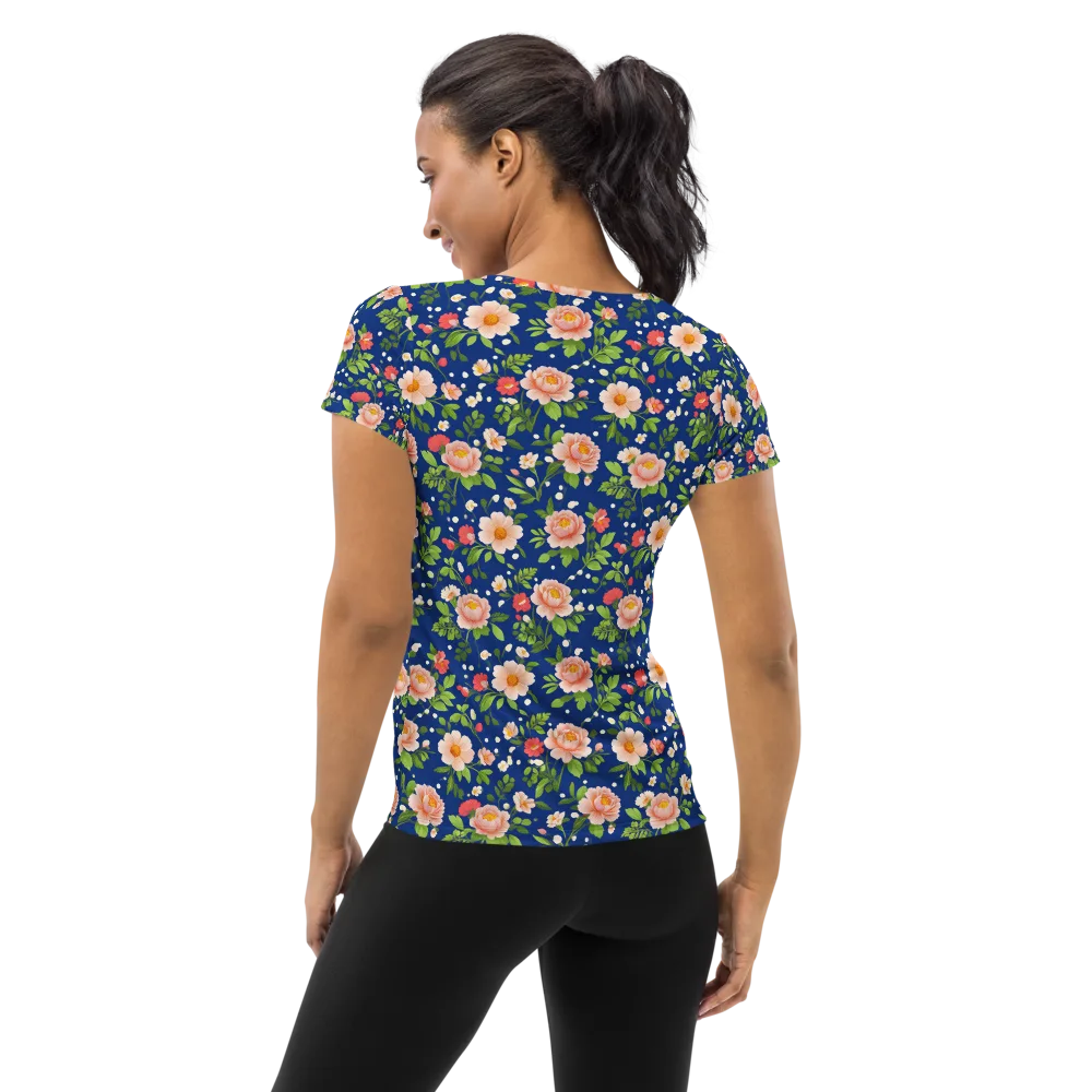 Midnight Peony on Women's Athletic T-Shirt — Back