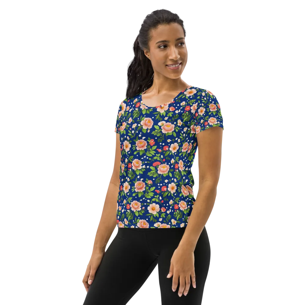 Midnight Peony on Women's Athletic T-Shirt — Left