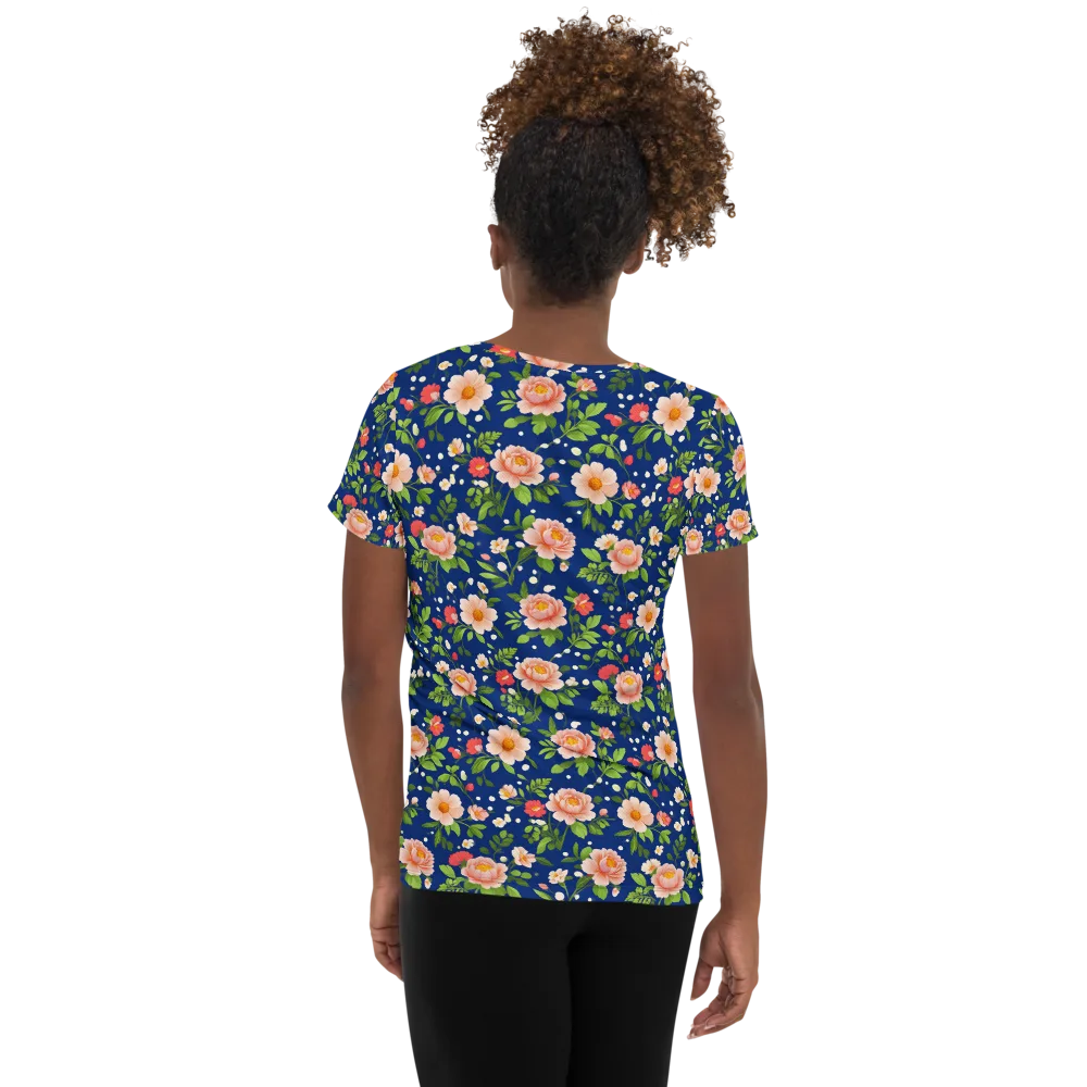 Midnight Peony on Women's Athletic T-Shirt — Back