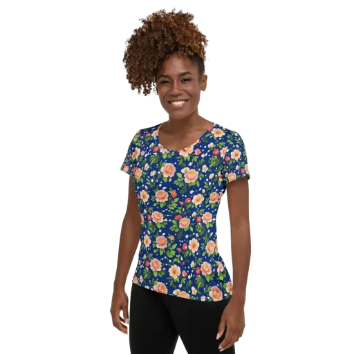 Midnight Peony on a Women's Athletic T-Shirt