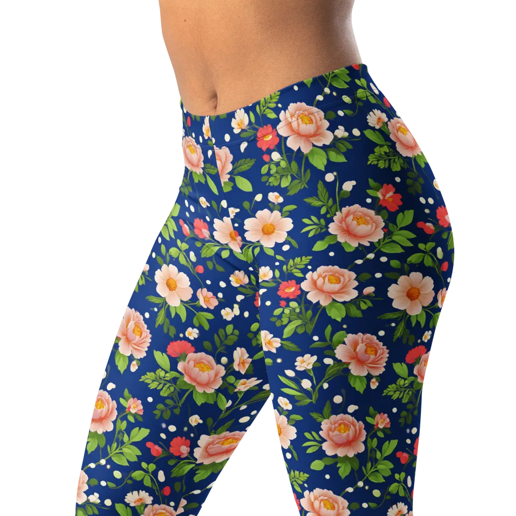 Midnight Peony on Leggings — Left Front