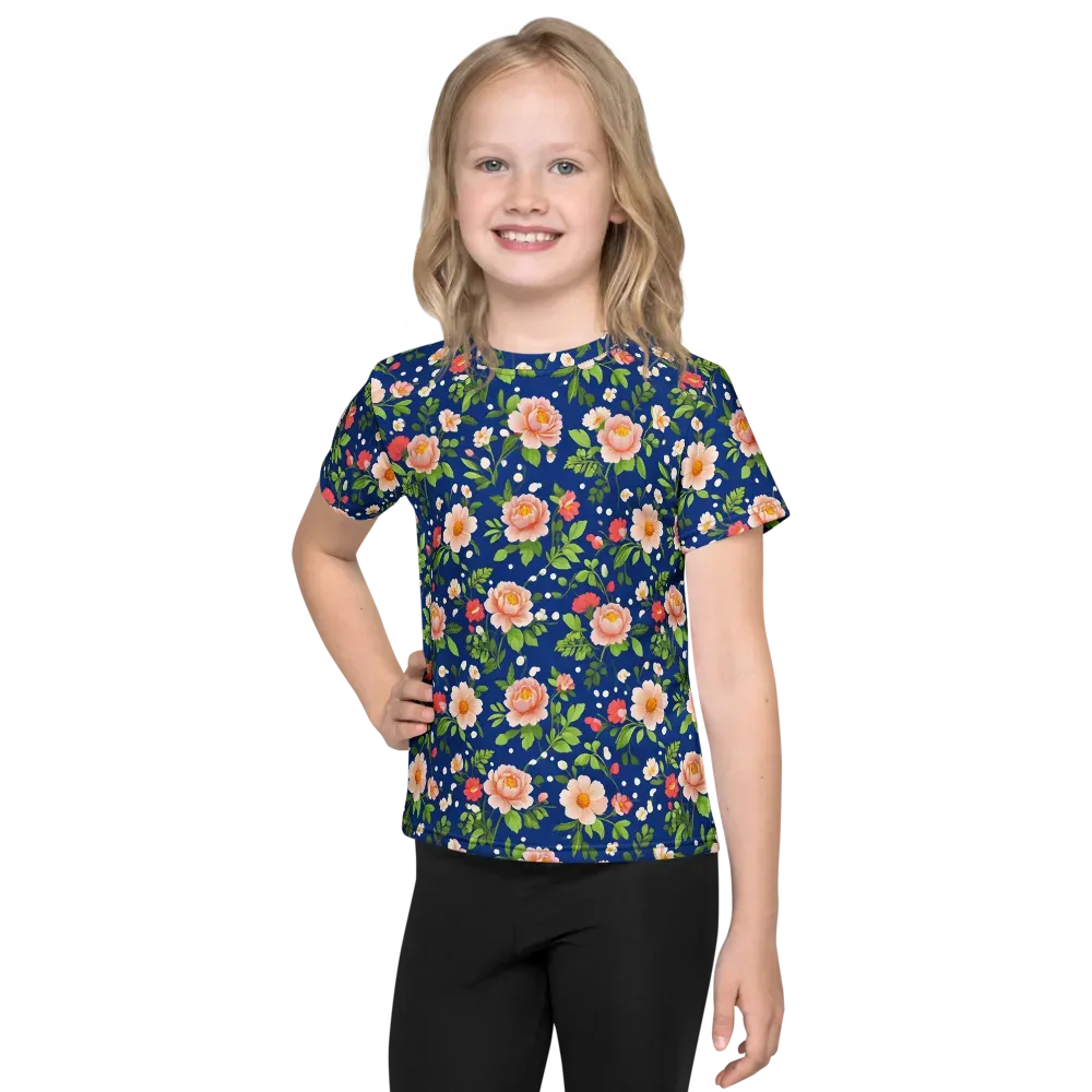 Midnight Peony on Kids Crew Neck T-Shirt — Front