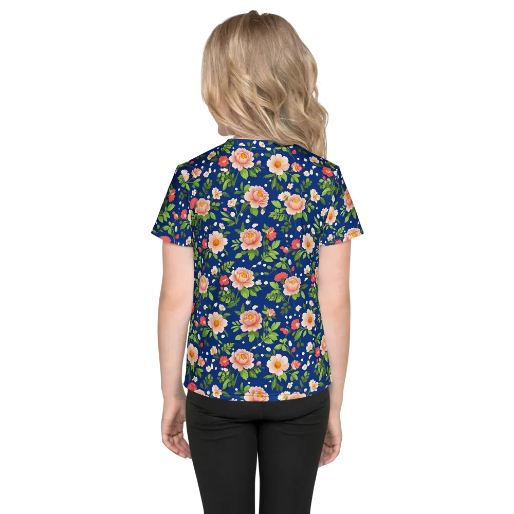 Midnight Peony on Kids Crew Neck T-Shirt — Back