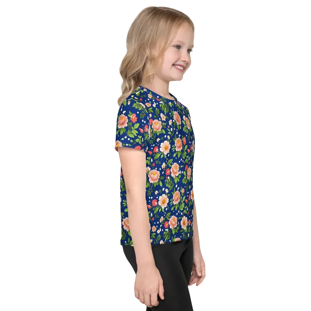 Midnight Peony on Kids Crew Neck T-Shirt — Right