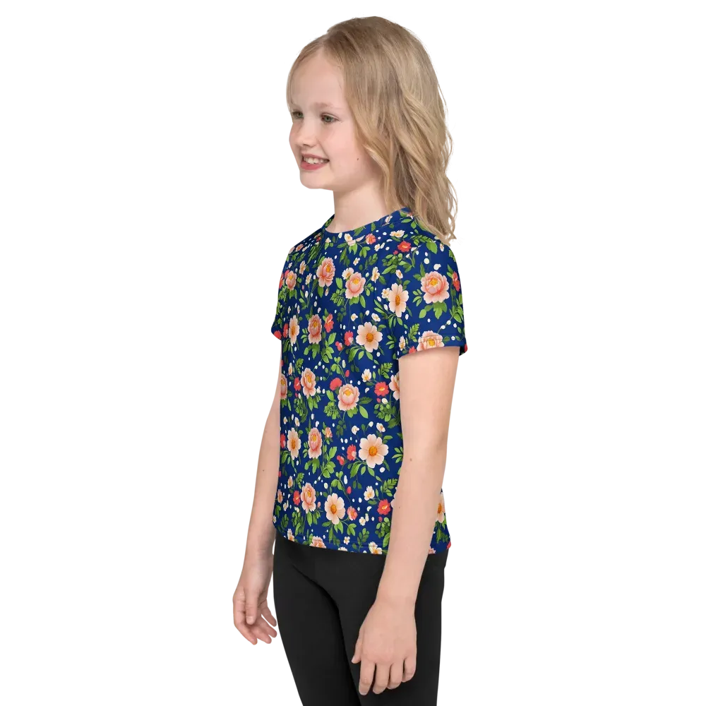 Midnight Peony on Kids Crew Neck T-Shirt — Left