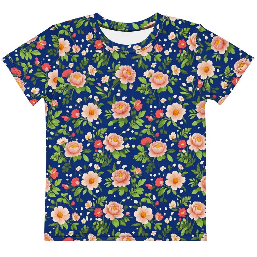 Midnight Peony on Kids Crew Neck T-Shirt — Front