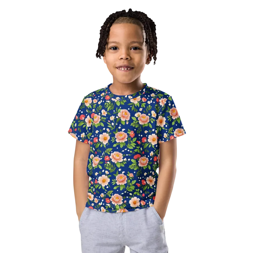 Midnight Peony on Kids Crew Neck T-Shirt — Front