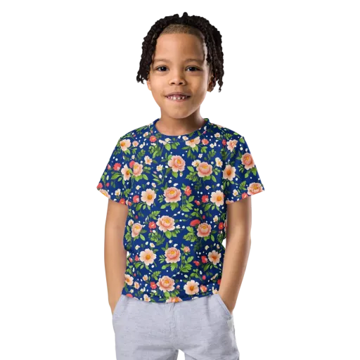 Midnight Peony on a Kids Crew Neck T-Shirt