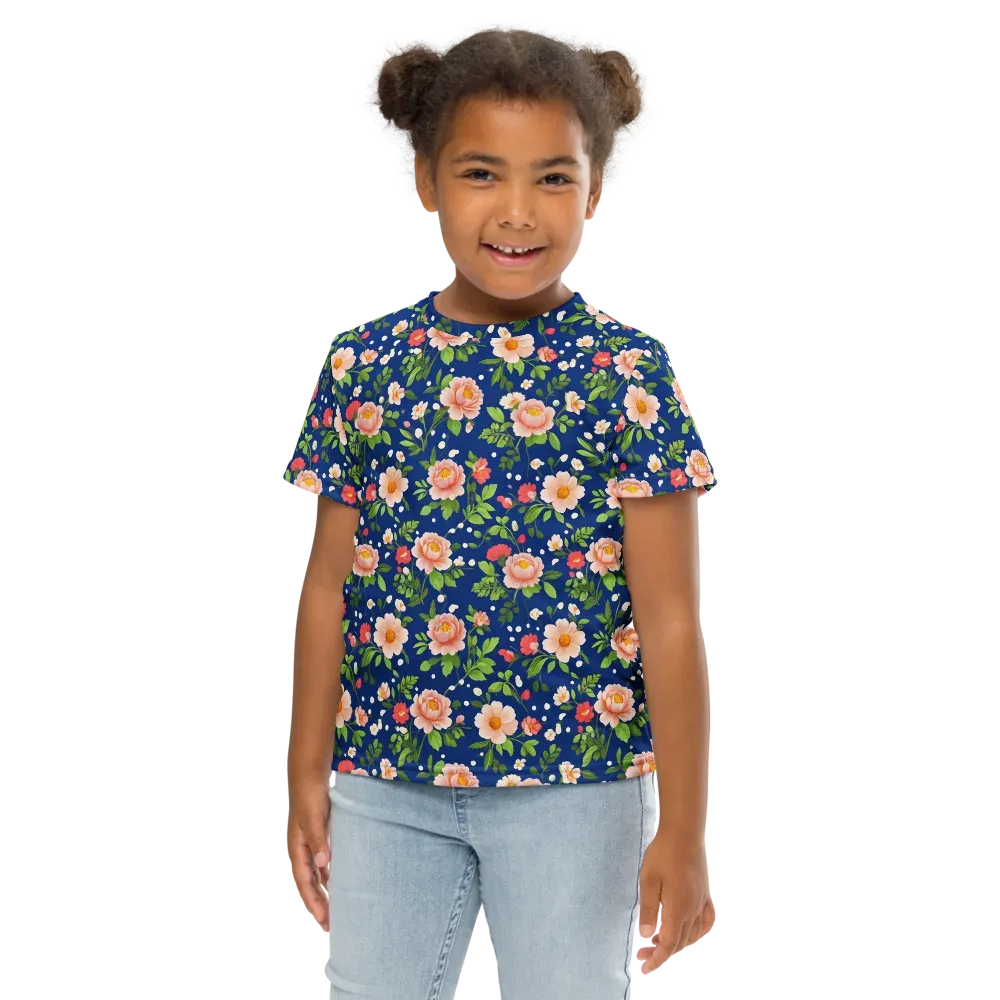 Midnight Peony on Kids Crew Neck T-Shirt — Front