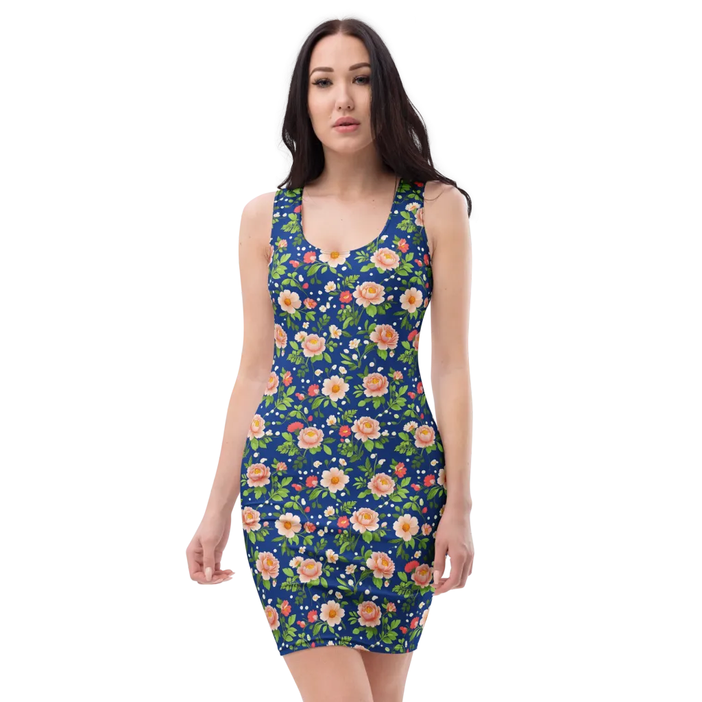 Midnight Peony on Bodycon Dress — Front