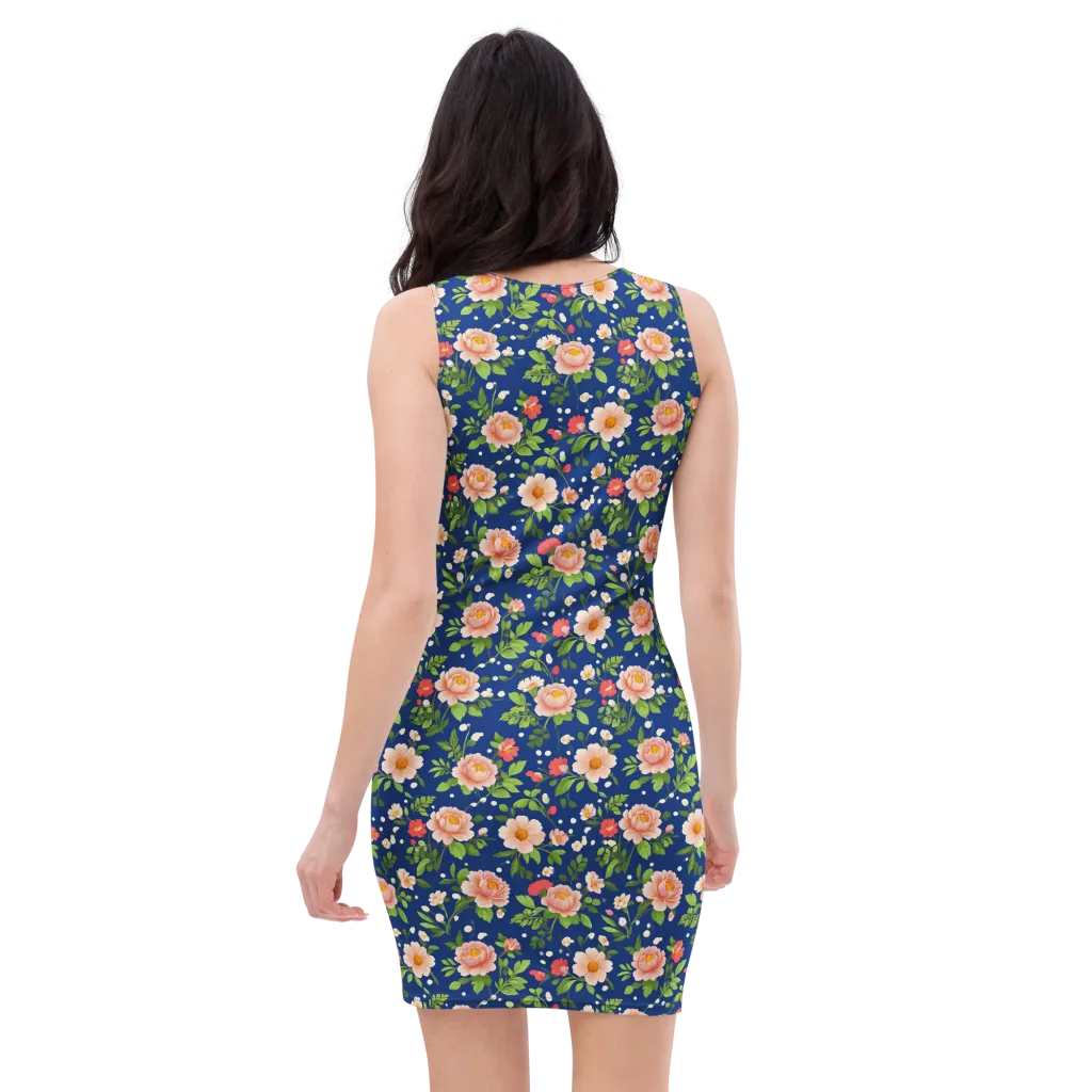 Midnight Peony on Bodycon Dress — Back
