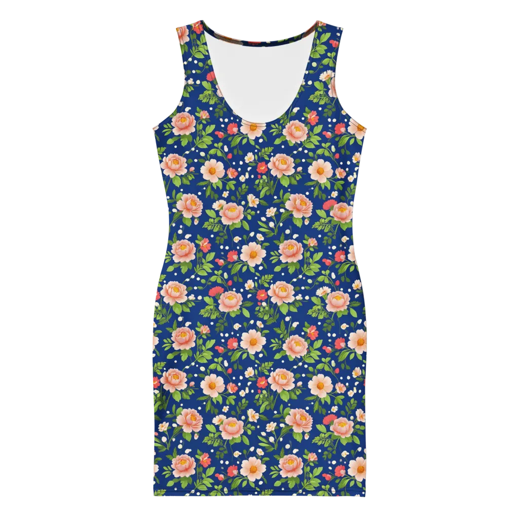 Midnight Peony on Bodycon Dress — Front