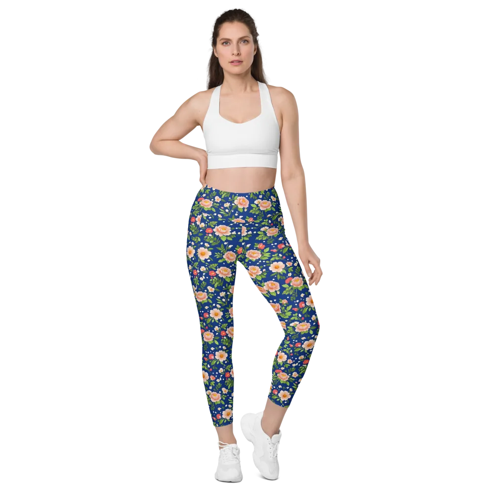 Midnight Peony on Leggings with Pockets — Front