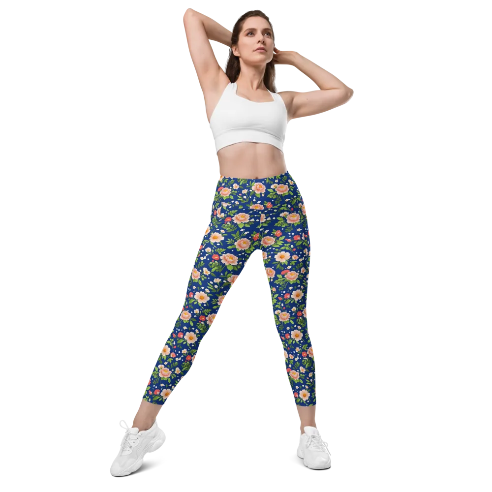 Midnight Peony on Leggings with Pockets — Front