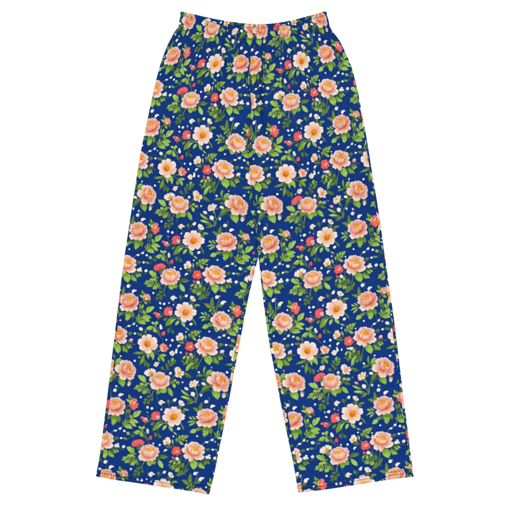 Midnight Peony on Wide-Leg Pants — Front