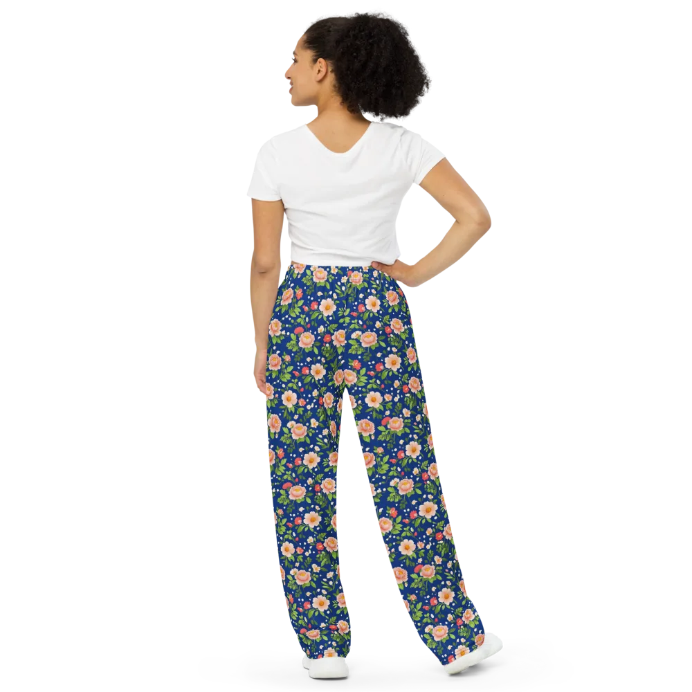 Midnight Peony on Wide-Leg Pants — Back