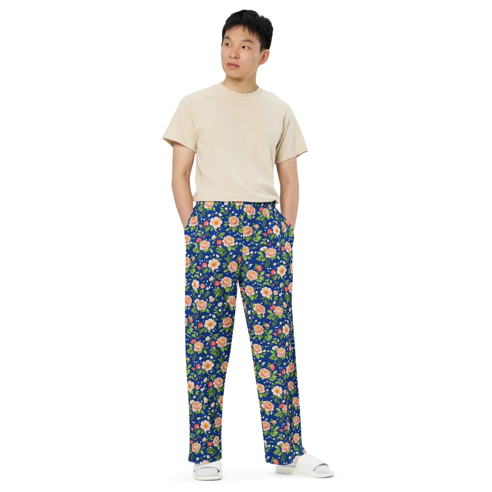 Midnight Peony on Wide-Leg Pants — Front