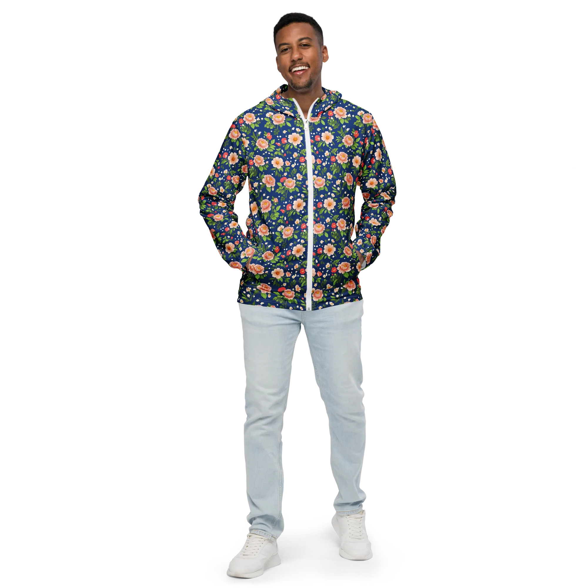 Midnight Peony on Men's Windbreaker — Front