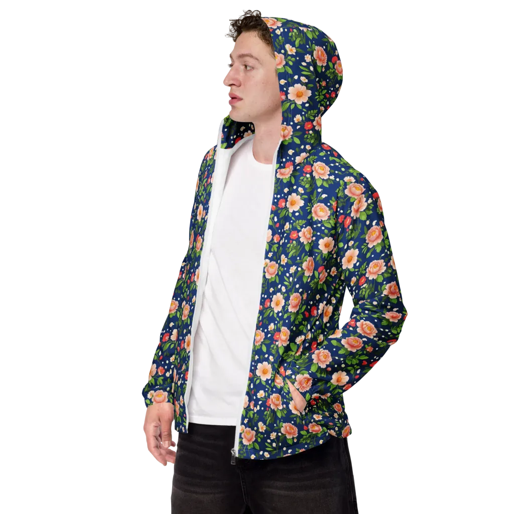 Midnight Peony on Men's Windbreaker — Left Front