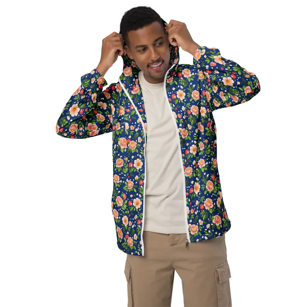 Midnight Peony on Men's Windbreaker — Front