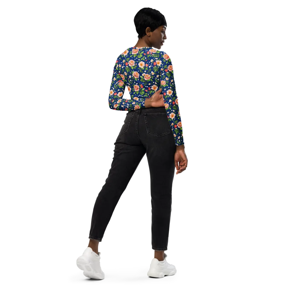 Midnight Peony on Long Sleeve Crop Top — Right Back