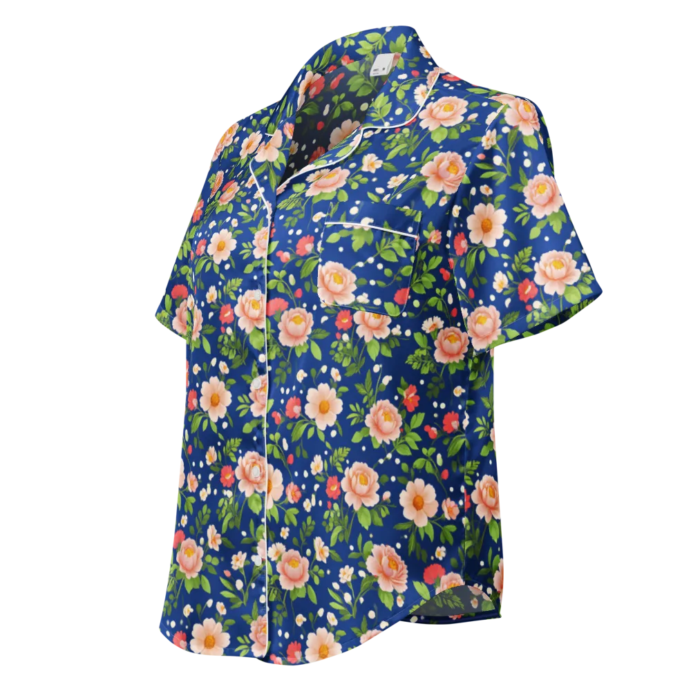 Midnight Peony on Women's Short Sleeve Pajama Top — Left Front