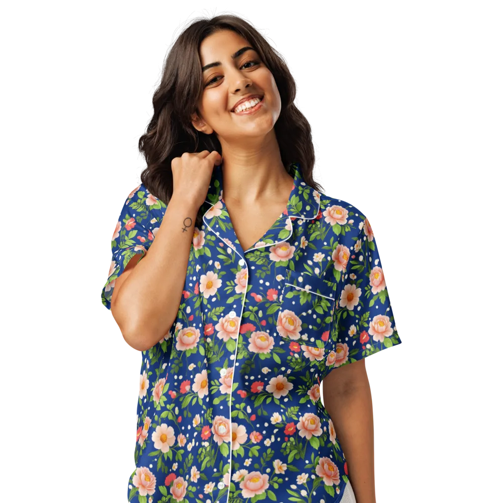 Midnight Peony on Women's Short Sleeve Pajama Top — Front