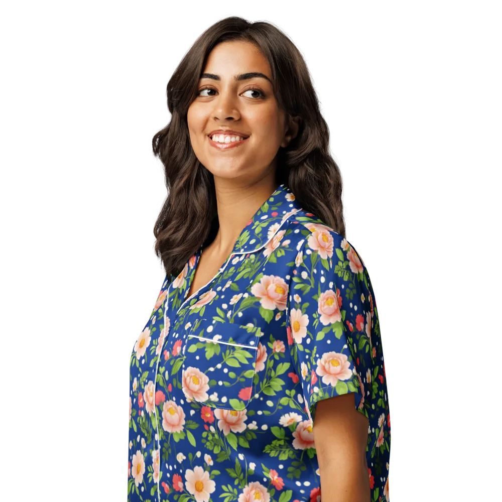 Midnight Peony on Women's Short Sleeve Pajama Top — Left Front