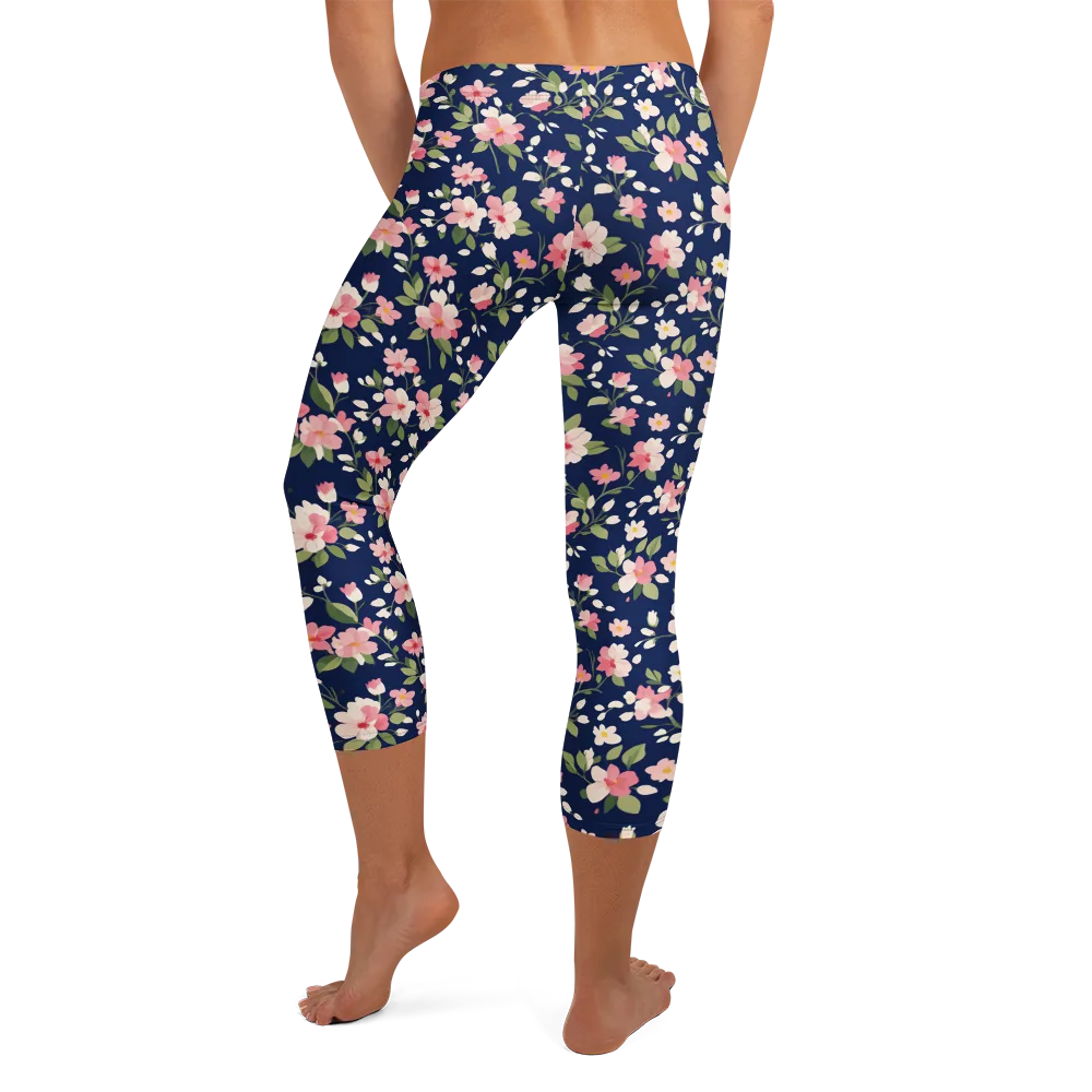 Midnight Blossom on Capri Leggings — Back