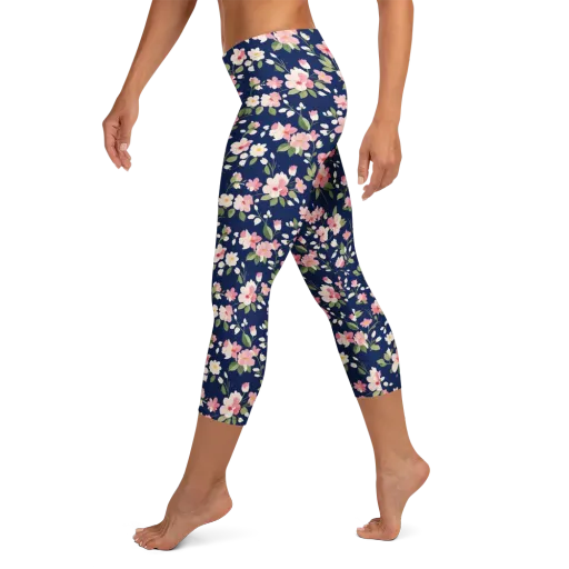 Midnight Blossom on a Capri Leggings