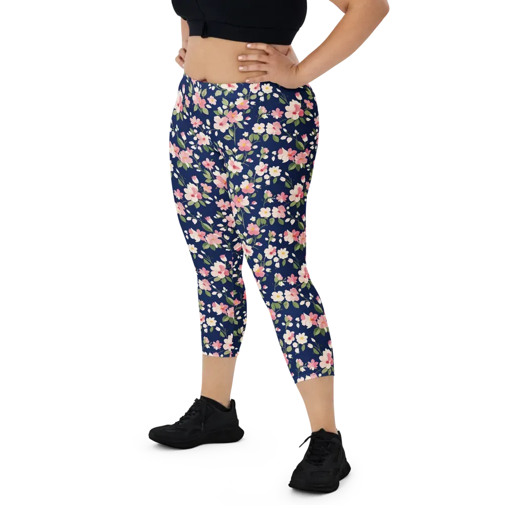Midnight Blossom on Capri Leggings — Front