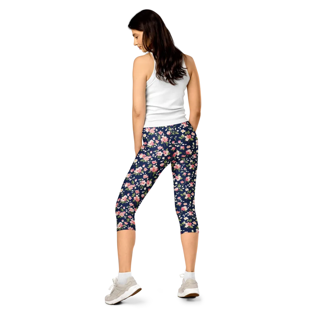 Midnight Blossom on Capri Leggings — Back