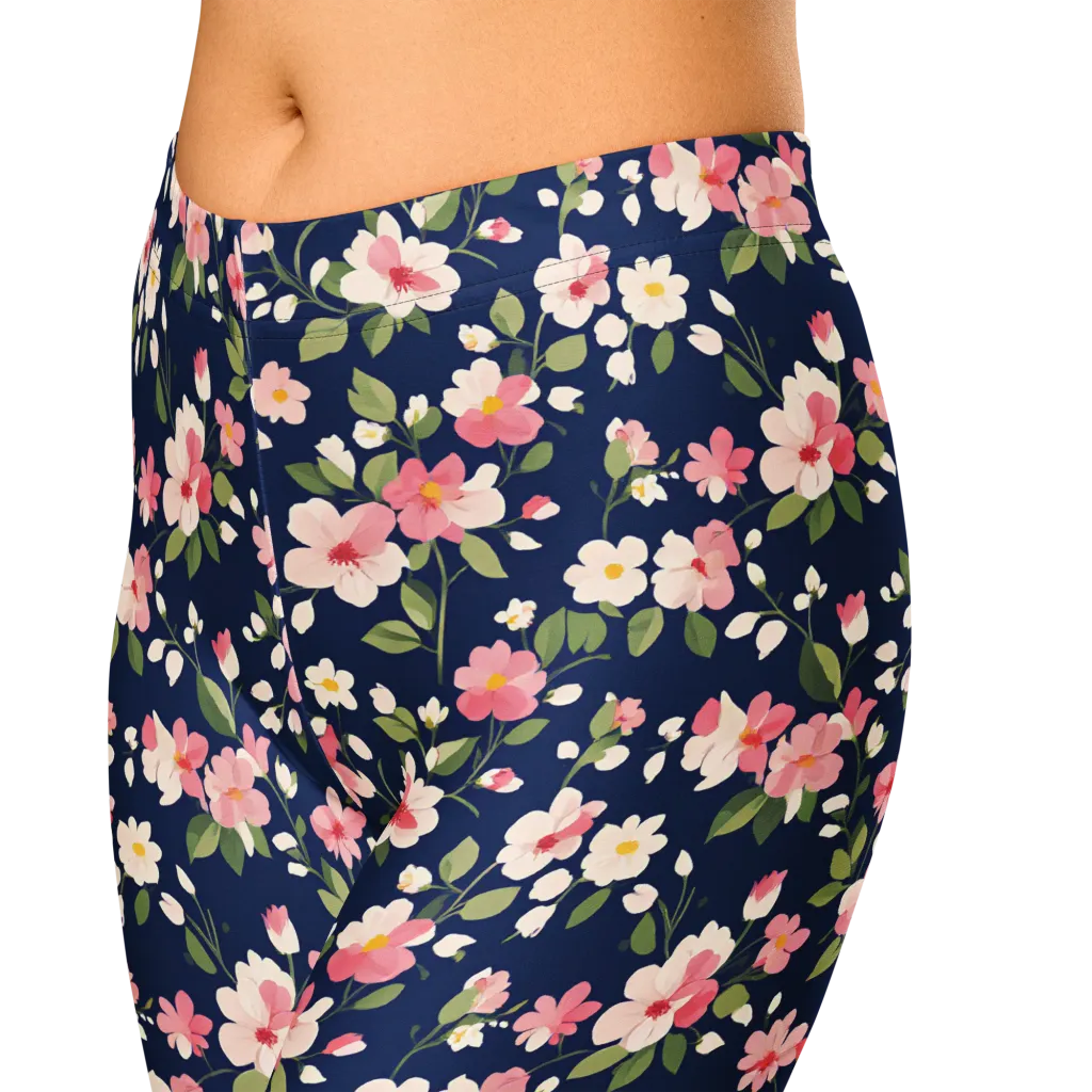 Midnight Blossom on Capri Leggings — Zoomed-in