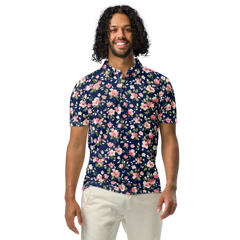 Midnight Blossom on Men's Slim Fit Polo Shirt — Front