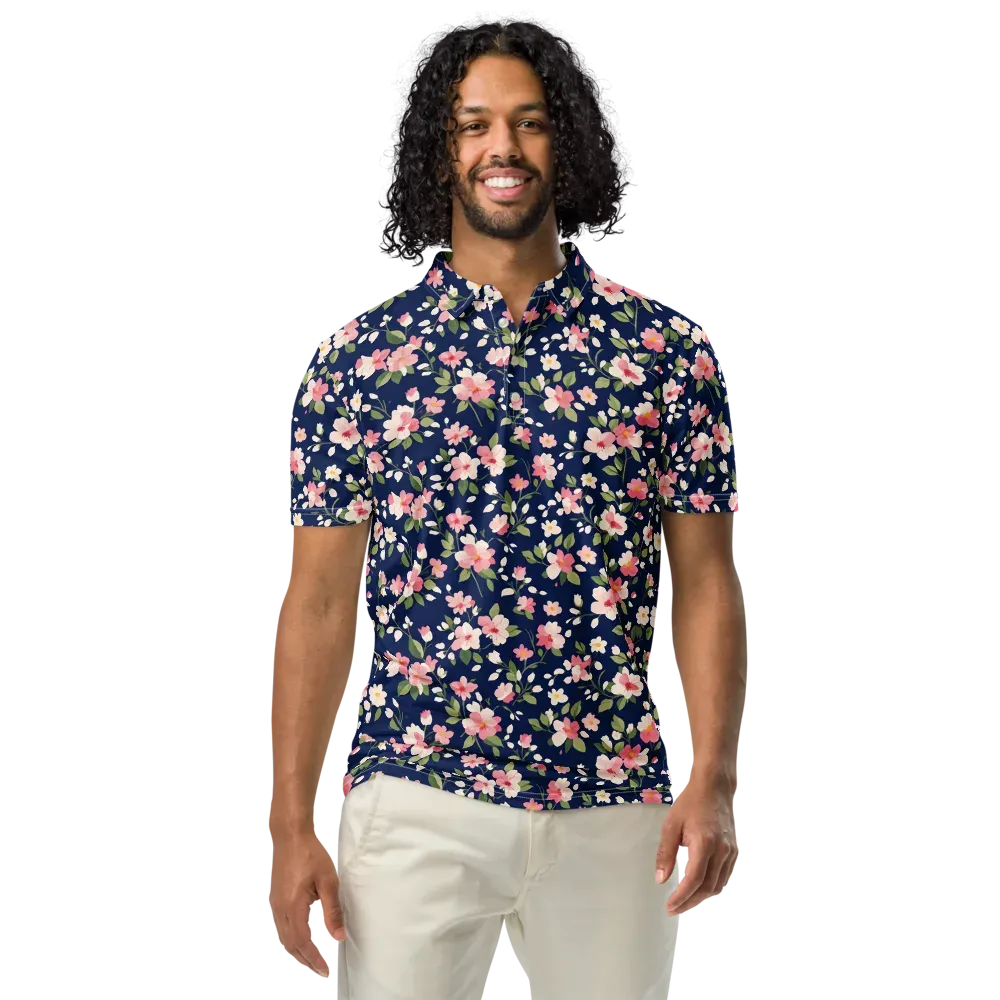 Midnight Blossom on Men's Slim Fit Polo Shirt — Front
