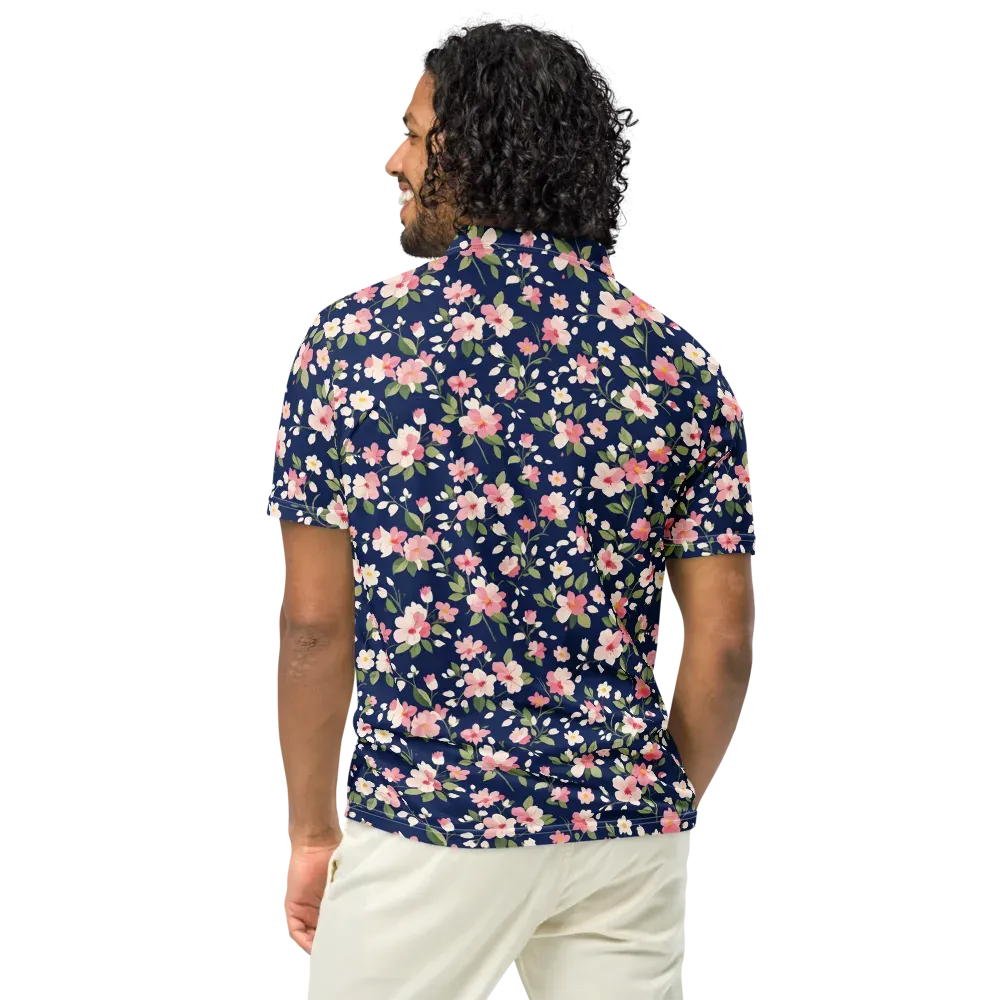 Midnight Blossom on Men's Slim Fit Polo Shirt — Back