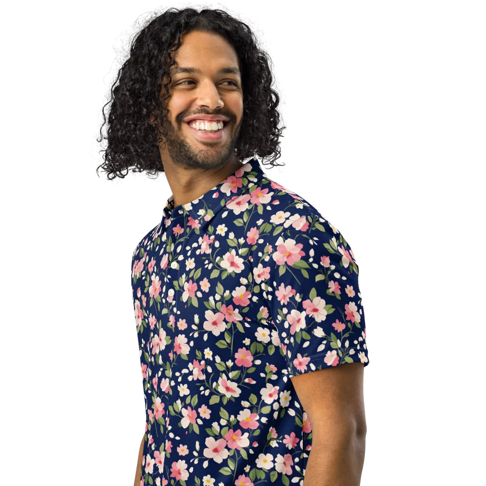 Midnight Blossom on Men's Slim Fit Polo Shirt — Left Front