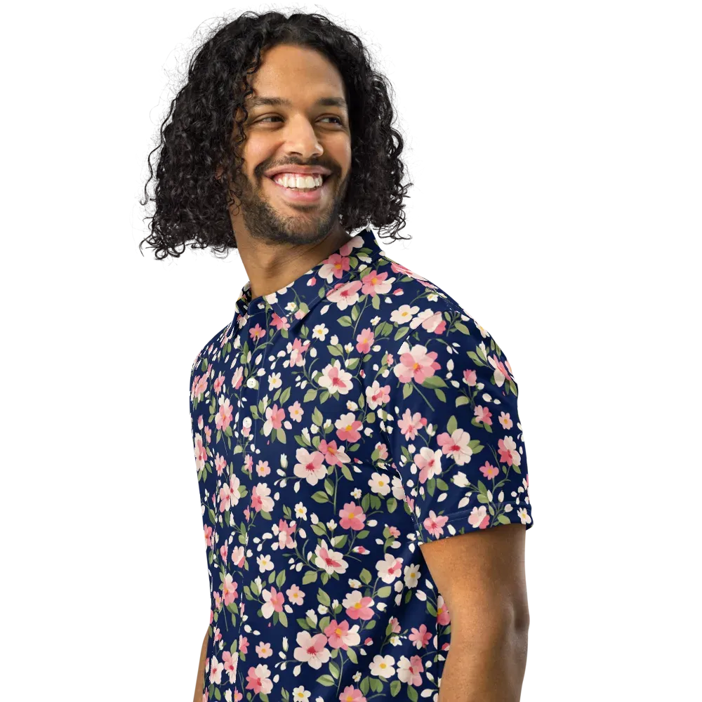 Midnight Blossom on Men's Slim Fit Polo Shirt — Left Front